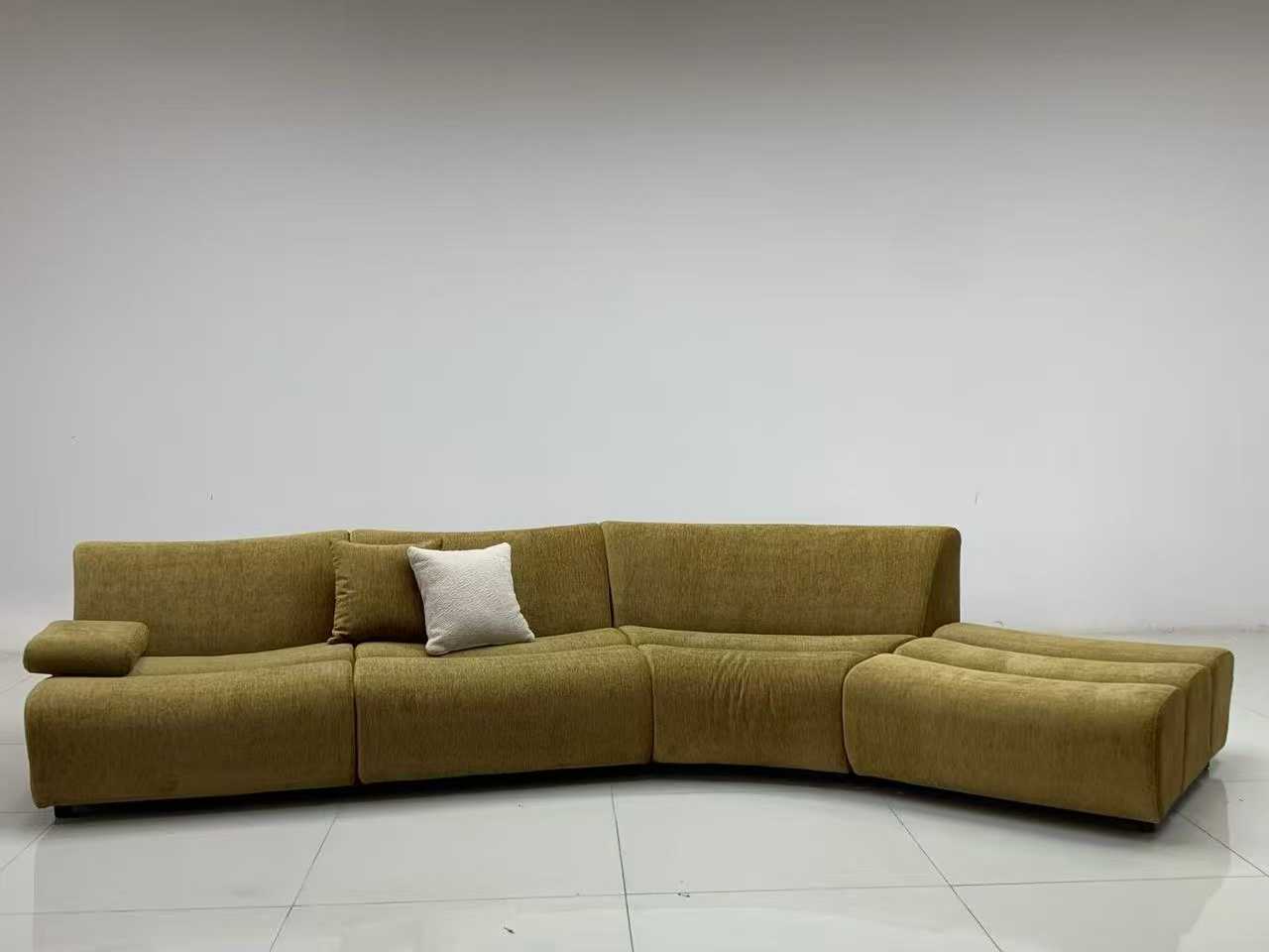 Curved Mustard Fabric Modular Sectional Sofa