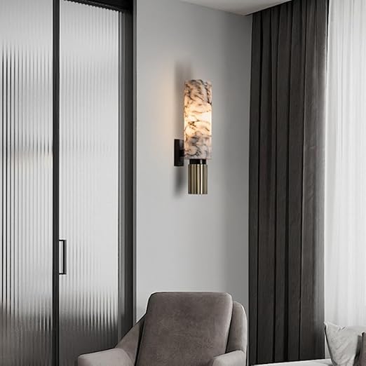 Black Brass Alabaster LED Wall Lamp