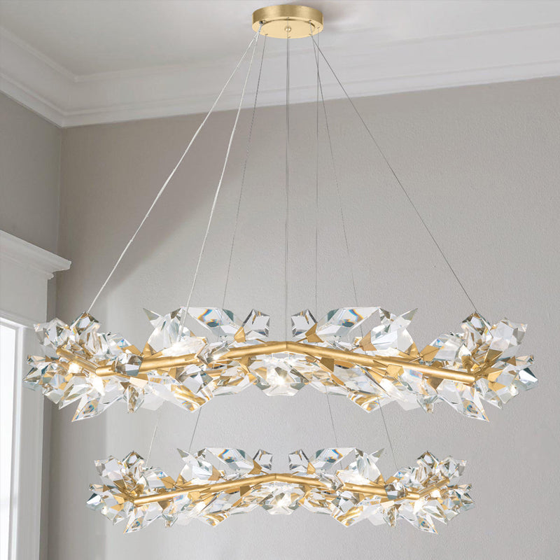 Duplex Tulip Leaf Crystal Hanging Chandelier