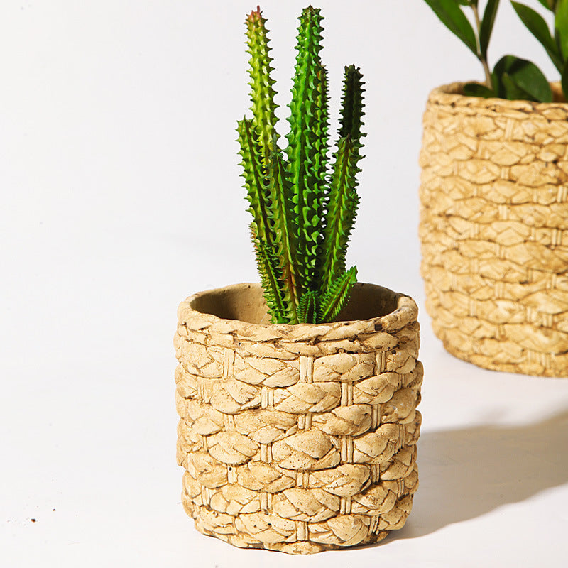 Rattan Woven Cement Flowerpot