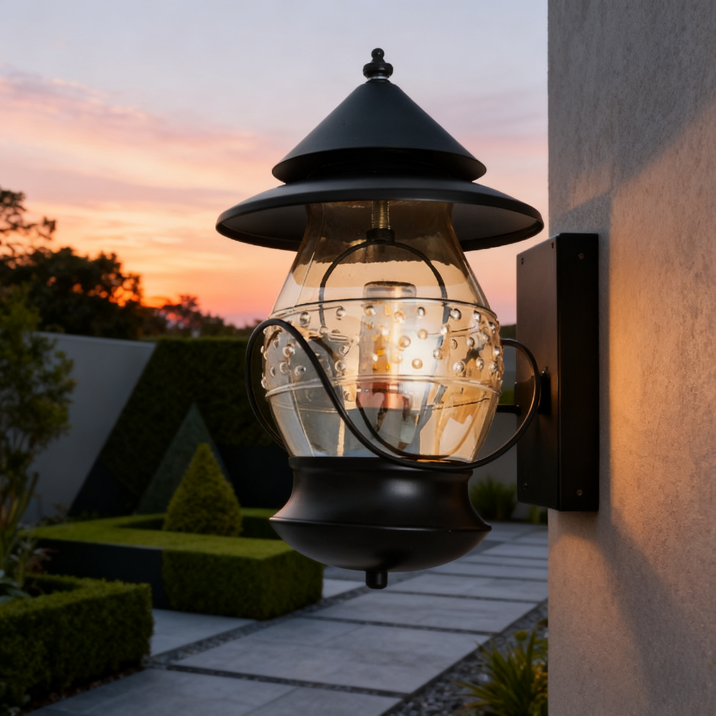 Black Outdoor Wall Lantern, Iron/Stainless Steel, Customizable