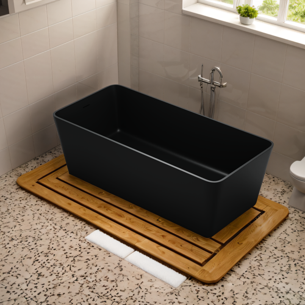 Matte Black Rectangular Freestanding Bathtub 839