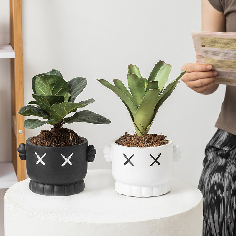 Cement Flowerpot Smiling Face Pattern