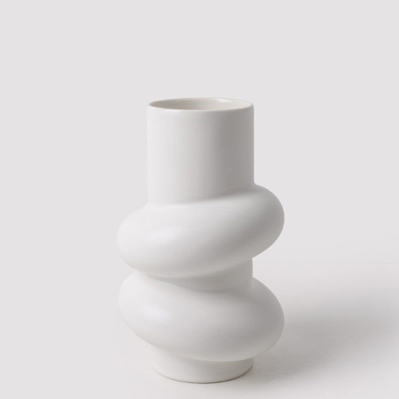 White Donut Shaped Ceramic Vase