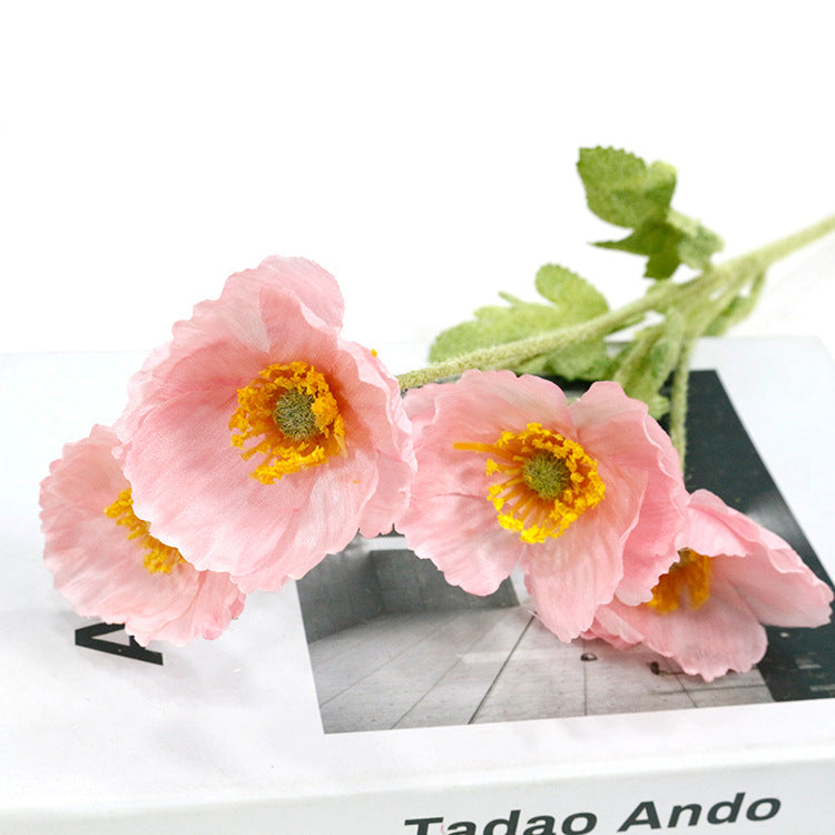 Simulated Silk Flower 4 Head Corn Poppy Background Soft Outfit