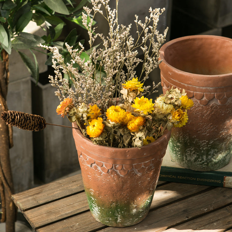 Roman Retro Red Pottery Cement Flowerpot