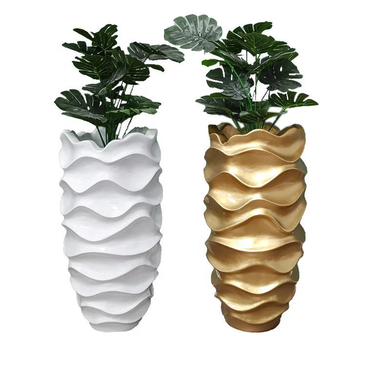 white and gold pot planter Modern White Gold Wave Shape Relief Vase Flower Pot Planter for Home – LOVELIFE