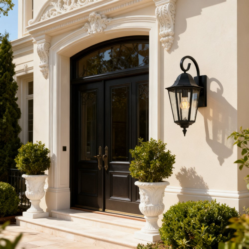 Black Outdoor Wall Lantern, Customizable Iron/Stainless Steel Fixture