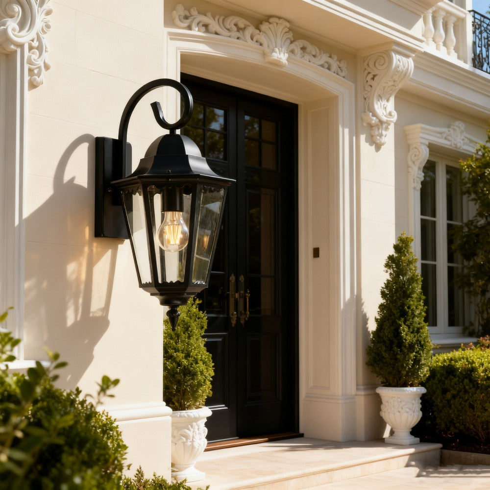 Black Outdoor Wall Lantern, Customizable Iron/Stainless Steel Fixture