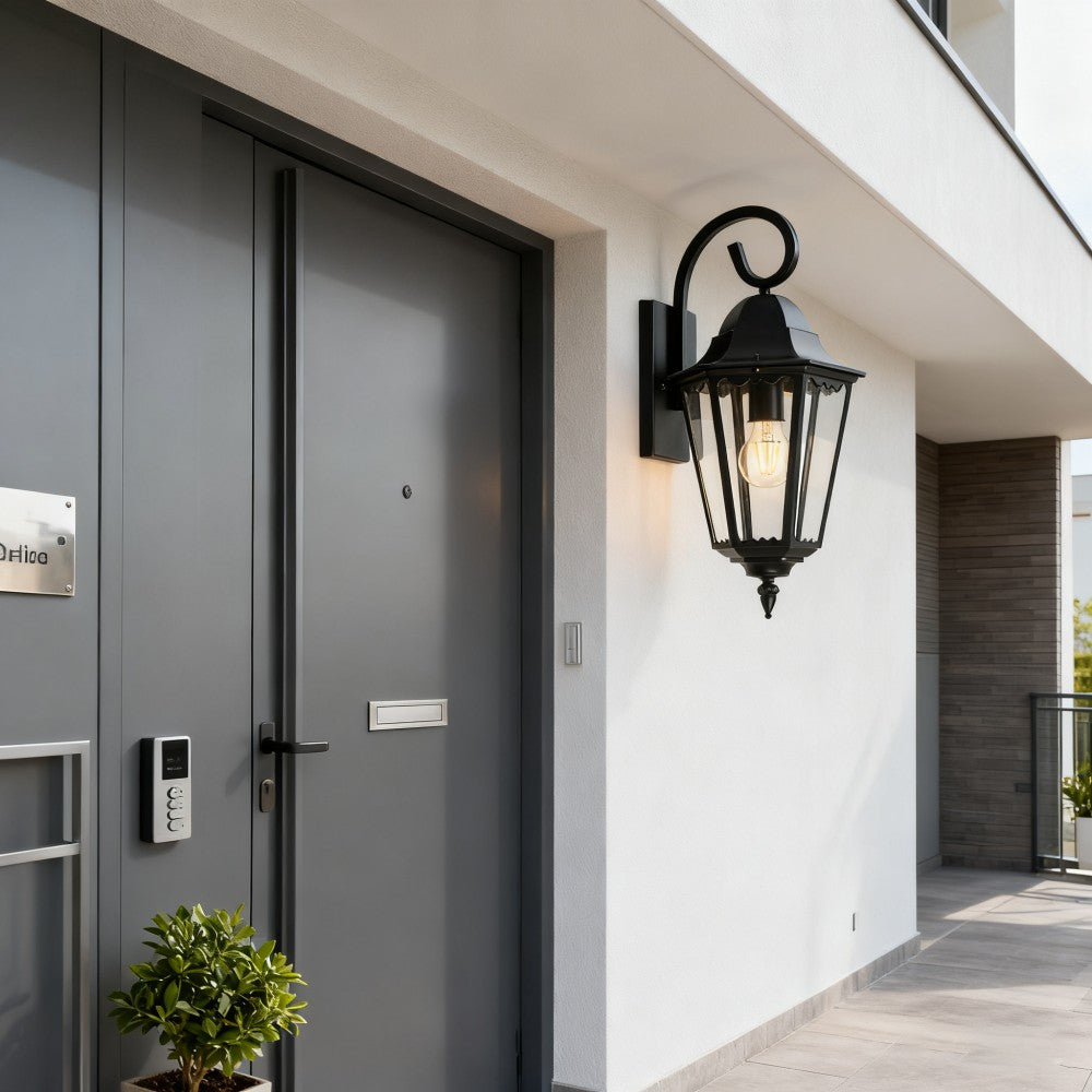 Black Outdoor Wall Lantern, Customizable Iron/Stainless Steel Fixture