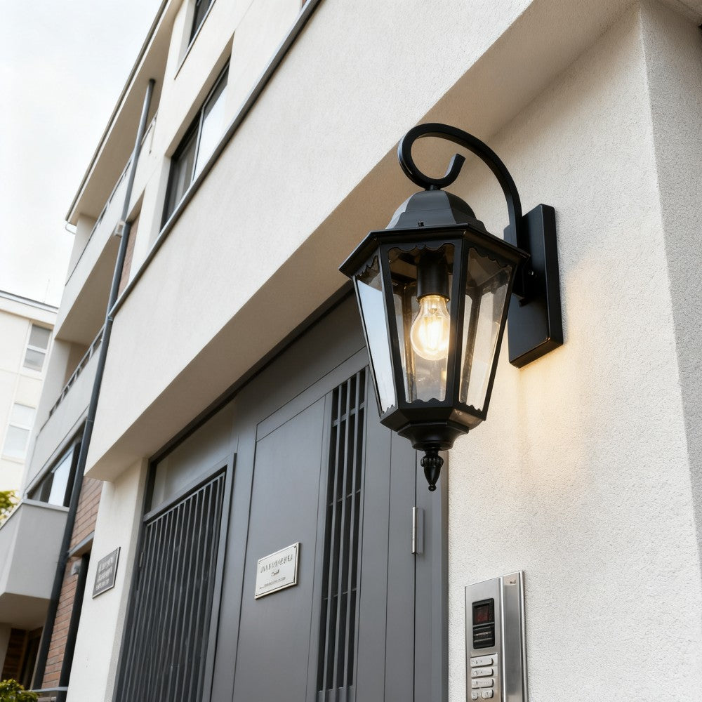 Black Outdoor Wall Lantern, Customizable Iron/Stainless Steel Fixture