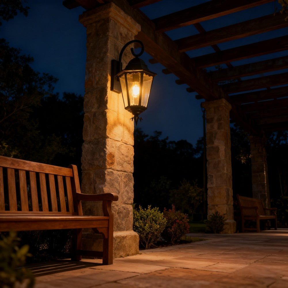 Black Outdoor Wall Lantern, Customizable Iron/Stainless Steel Fixture