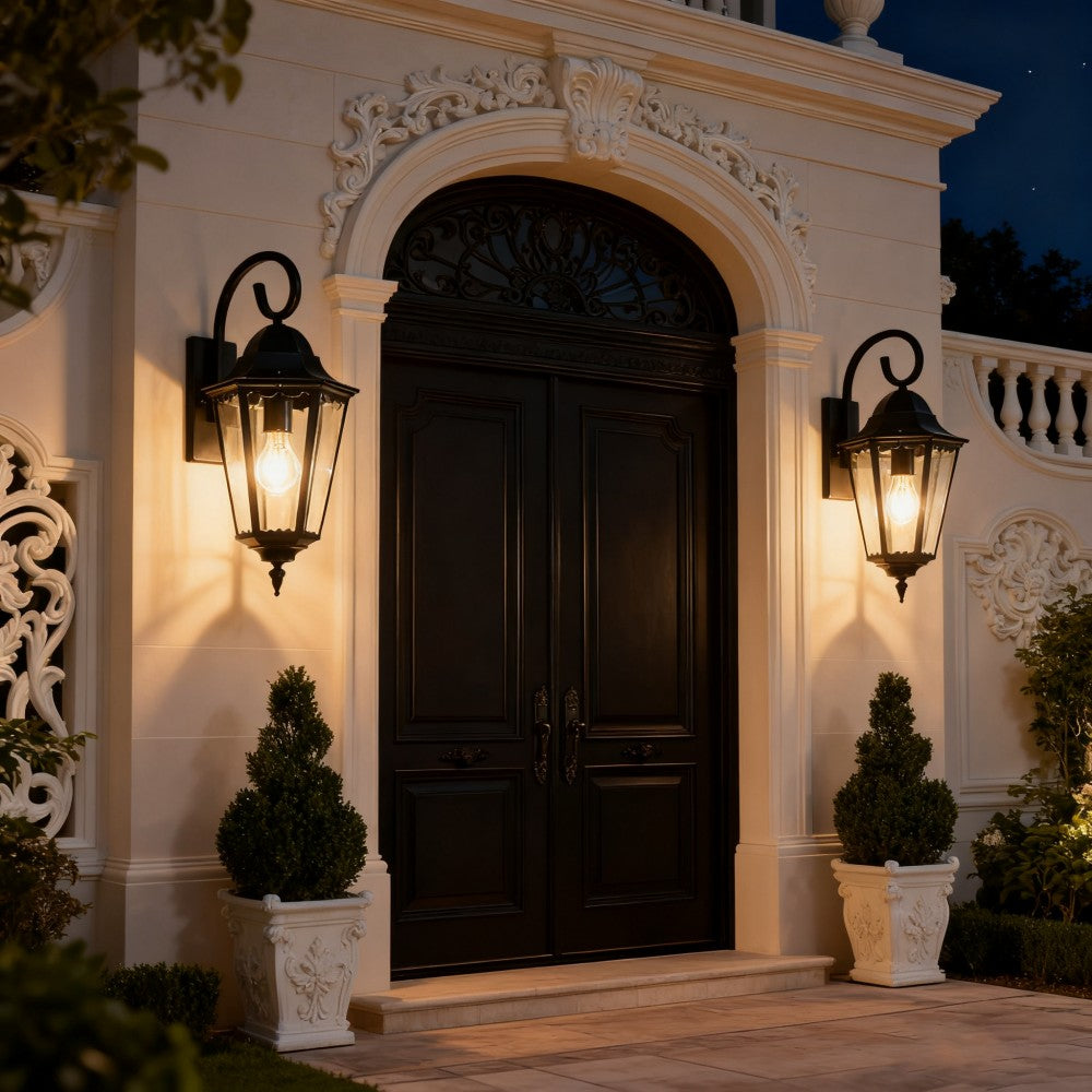 Black Outdoor Wall Lantern, Customizable Iron/Stainless Steel Fixture