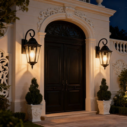 Black Outdoor Wall Lantern, Customizable Iron/Stainless Steel Fixture