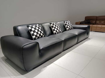 Black Leather 3-Seater Modular Sofa