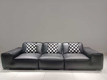 Black Leather 3-Seater Modular Sofa