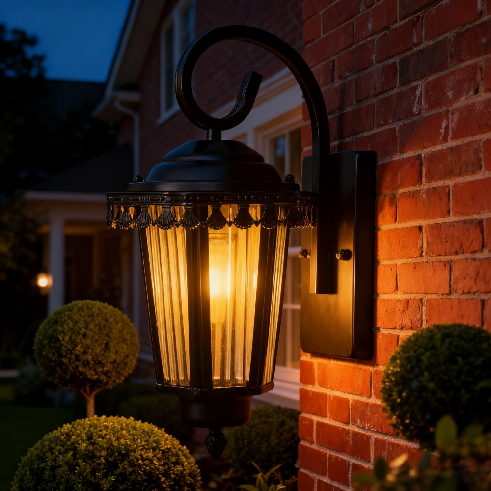 Black Outdoor Wall Lantern, Heavy-Duty Iron/Stainless Steel, Custom