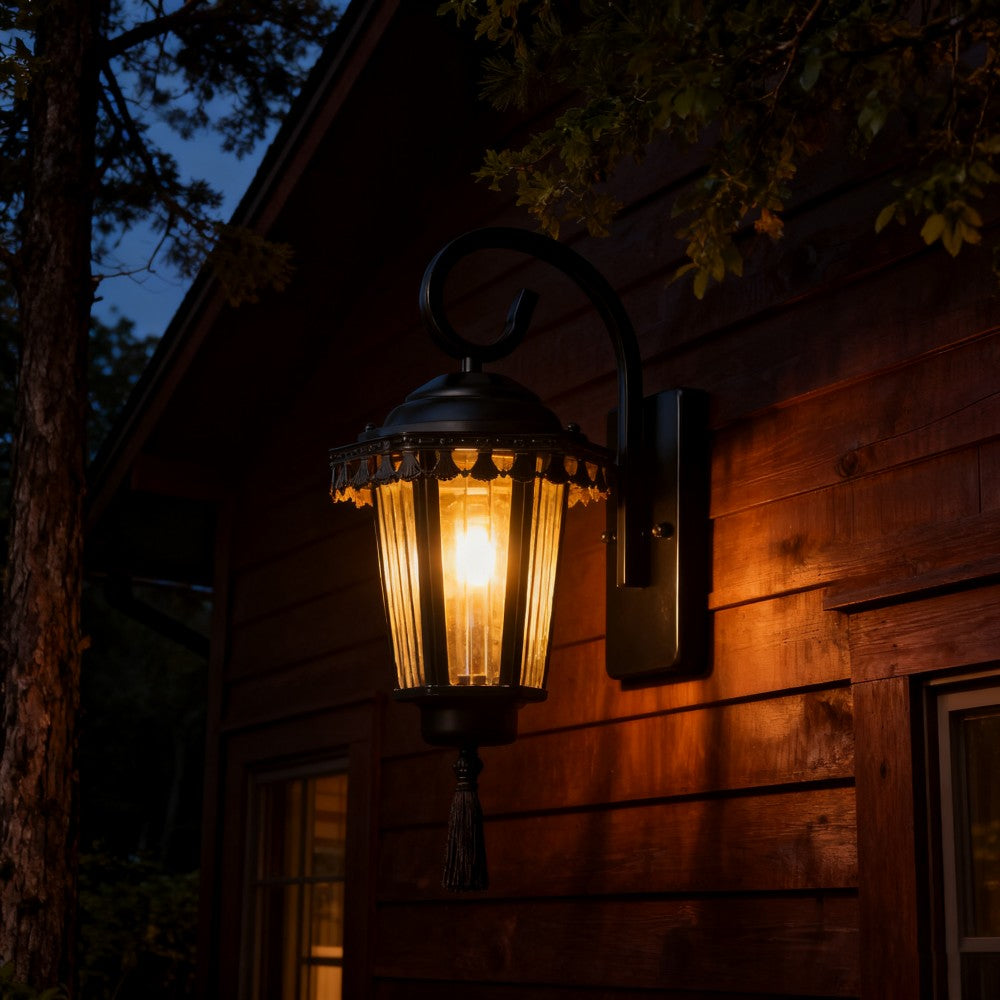 Black Outdoor Wall Lantern, Heavy-Duty Iron/Stainless Steel, Custom