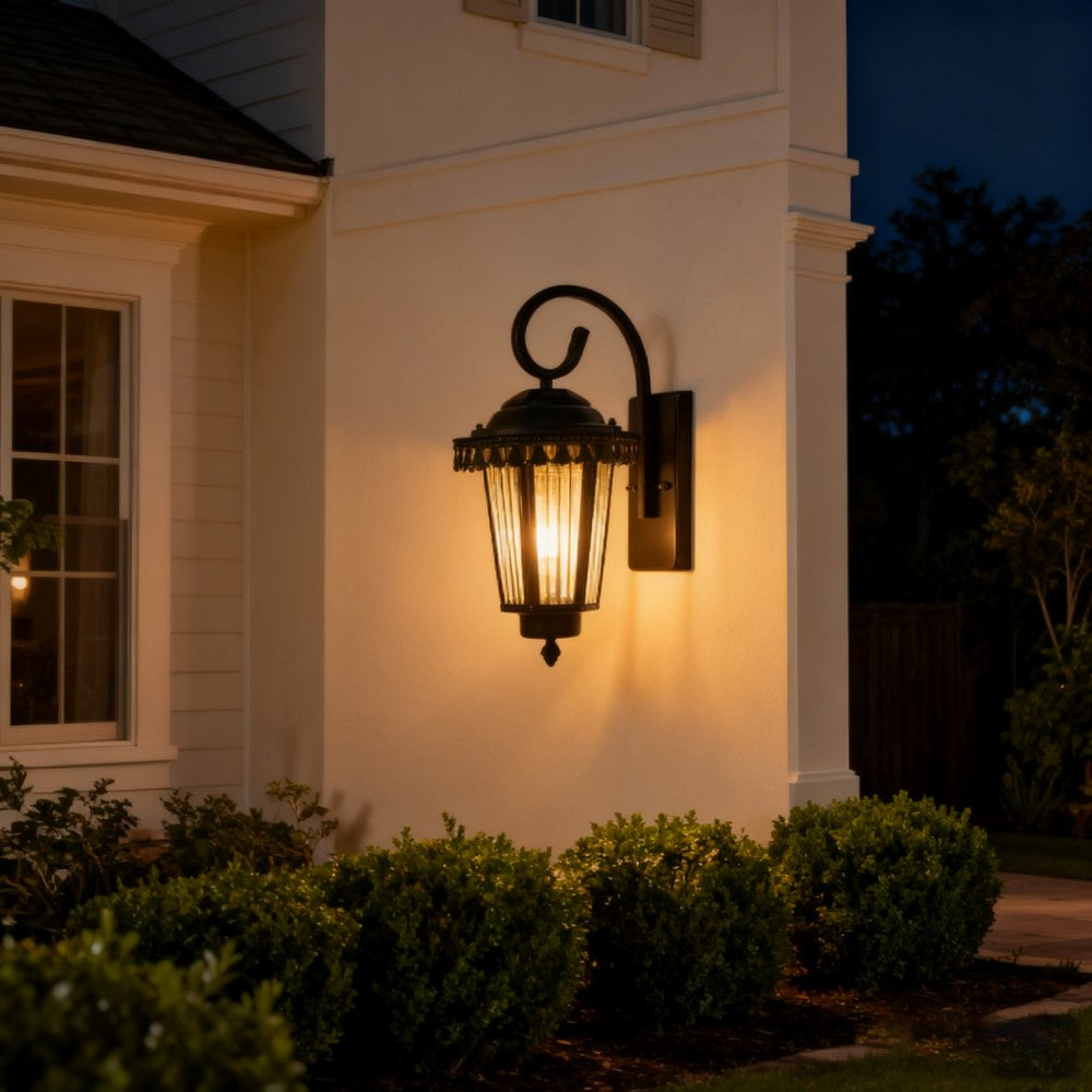 Black Outdoor Wall Lantern, Heavy-Duty Iron/Stainless Steel, Custom