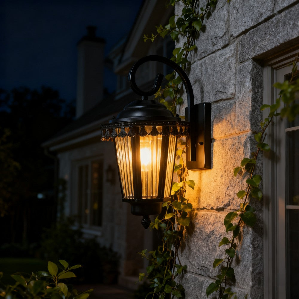 Black Outdoor Wall Lantern, Heavy-Duty Iron/Stainless Steel, Custom