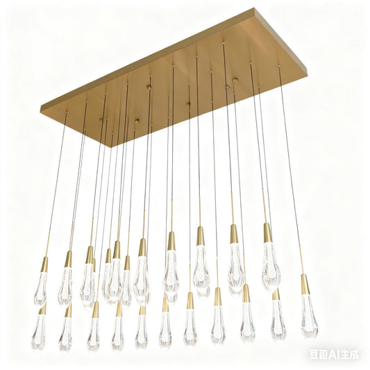 American Artistic Raindrop Crystal Pendant Chandelier - Brass & Glass Drops for Dining/Kitchen/Bedroom