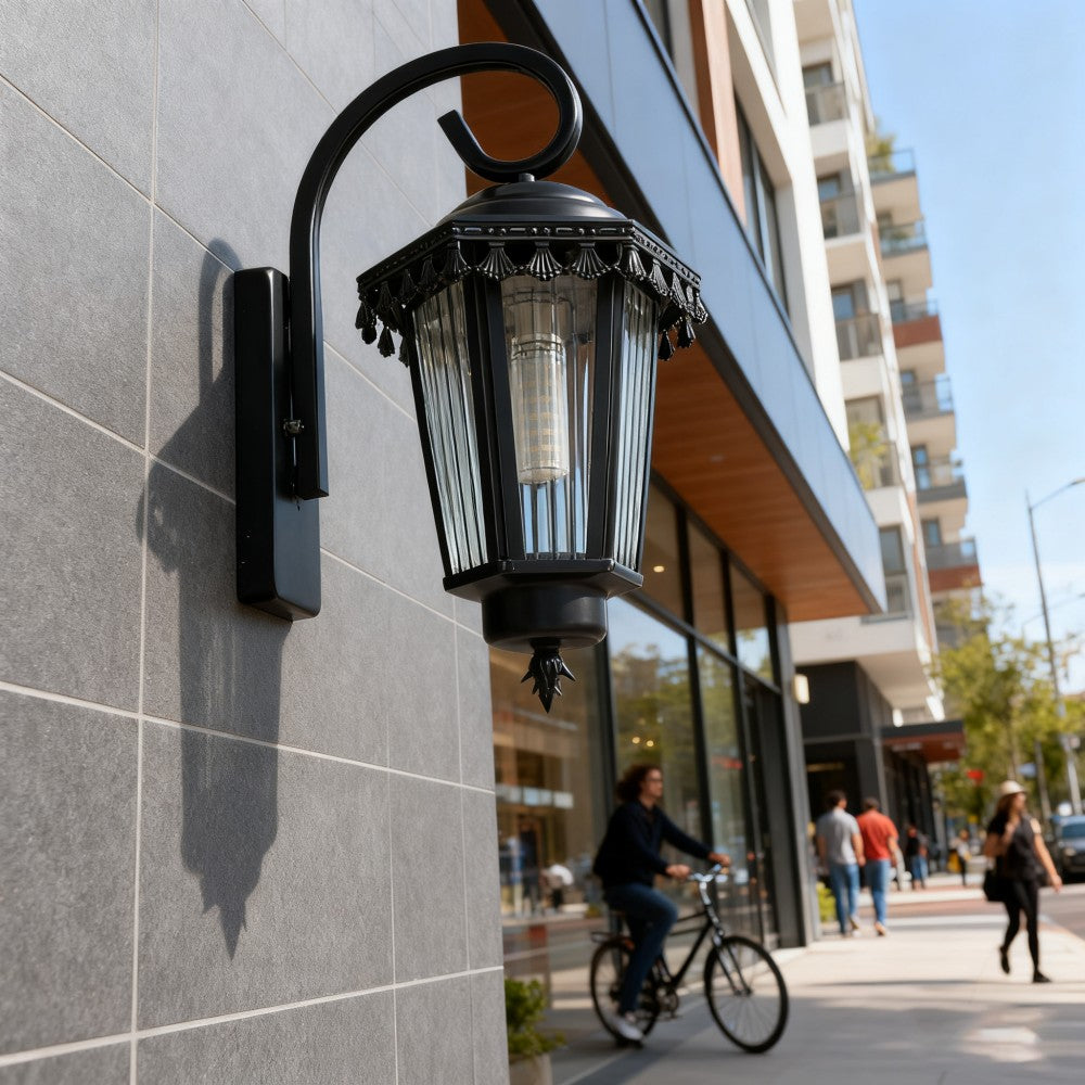 Black Outdoor Wall Lantern, Heavy-Duty Iron/Stainless Steel, Custom
