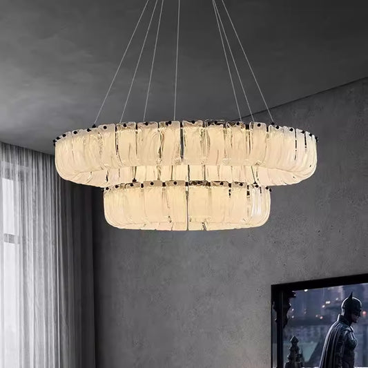 High Ceiling Ring Glass Chandelier