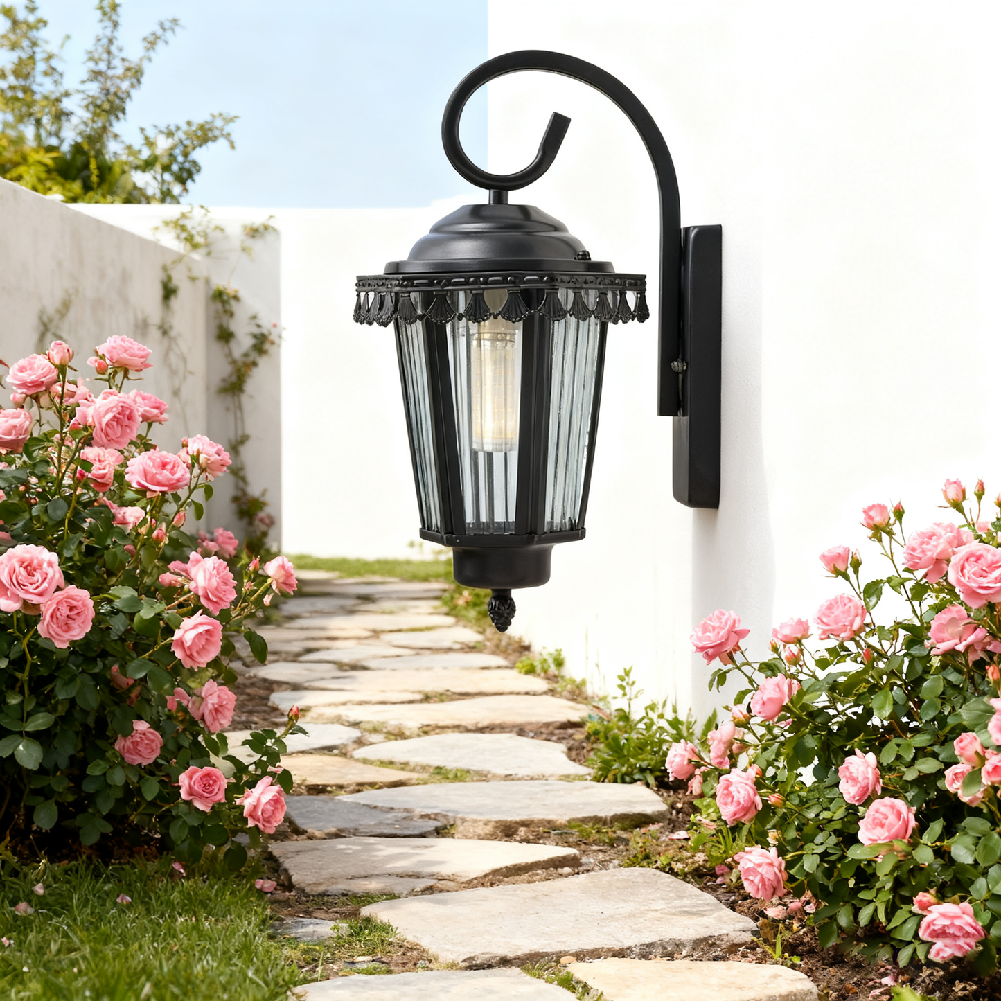 Black Outdoor Wall Lantern, Heavy-Duty Iron/Stainless Steel, Custom