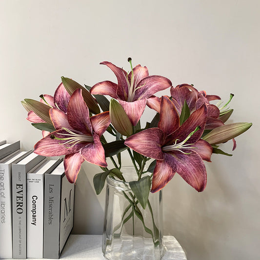 2-Head Simulated Lily Artificial Flower with Bud