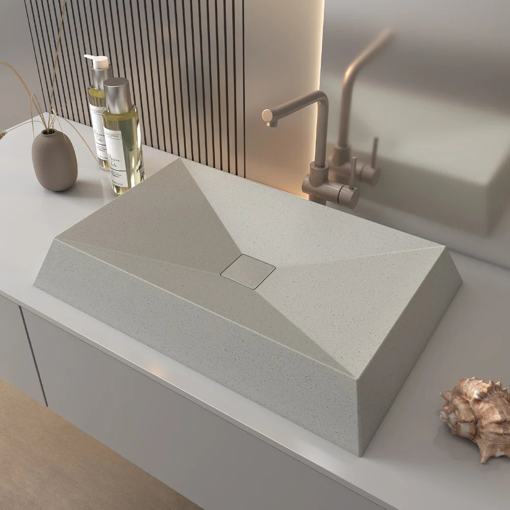 Rectangular Gray Hotel Bathroom Concrete Sink