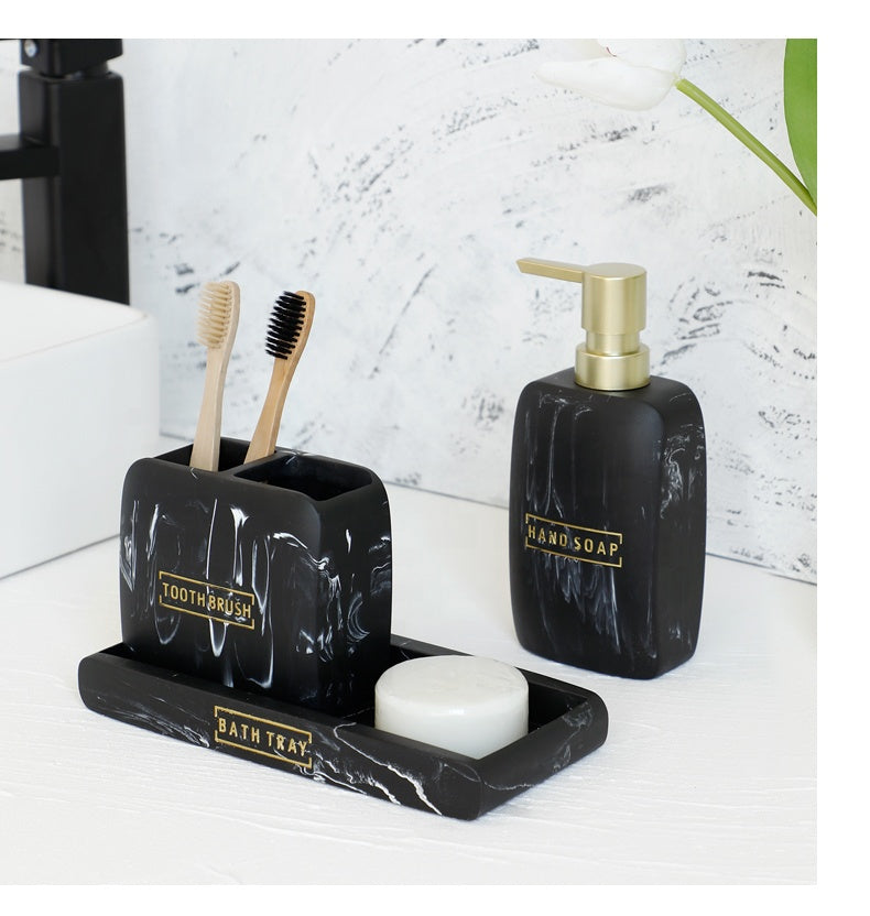 Комплект аксессуаров для ванной комнаты из черной мраморной смолы