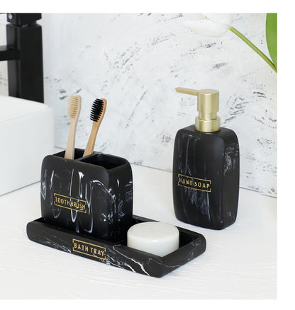 Комплект аксессуаров для ванной комнаты из черной мраморной смолы