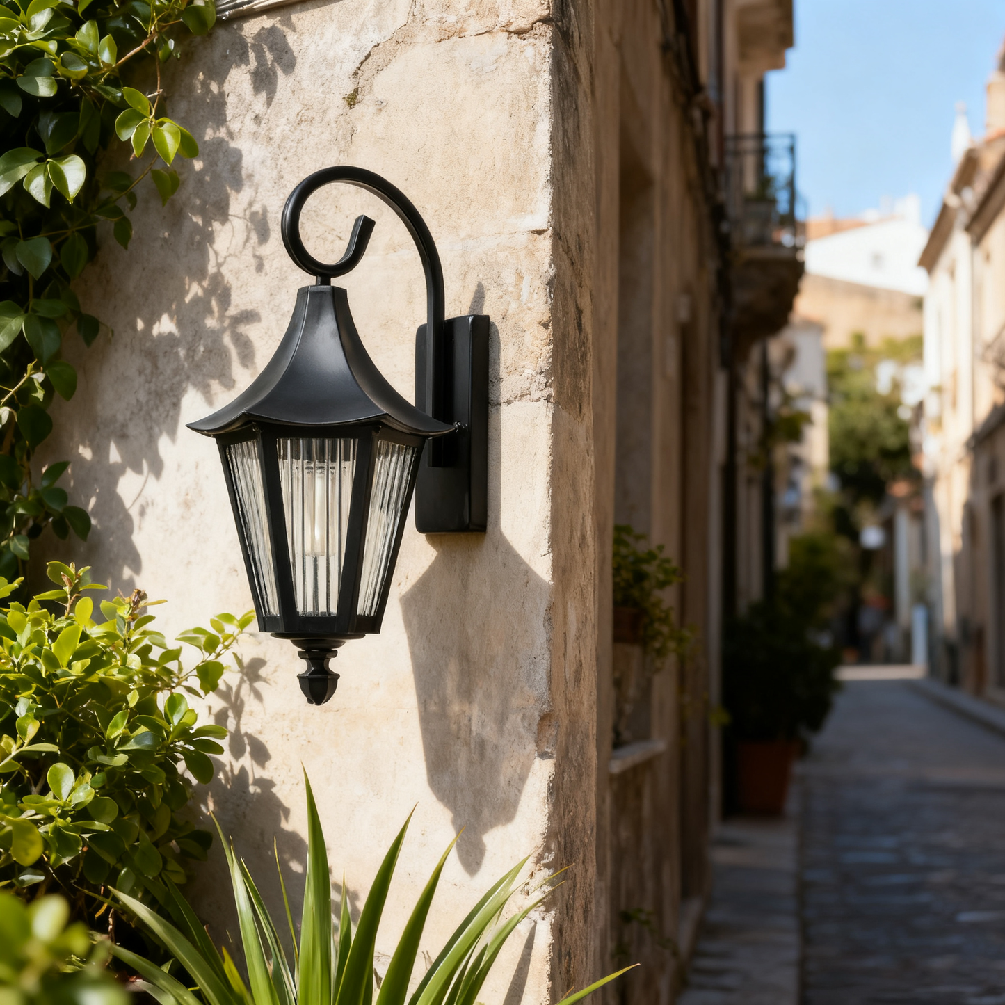 Black Outdoor Wall Lantern, Durable Iron/Stainless Steel, Customizable