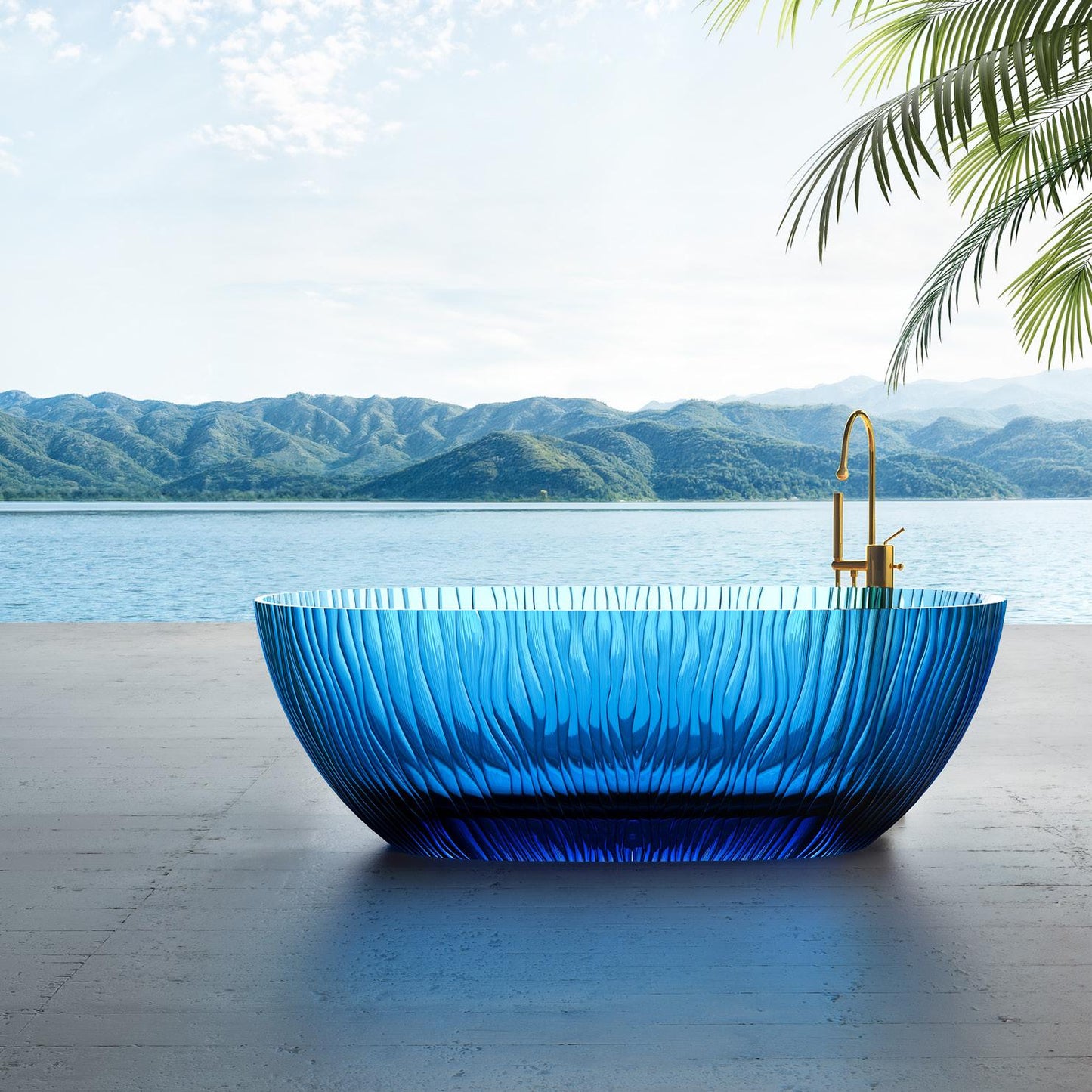 Blue Vertical Stripe Crystal Resin Bathtub