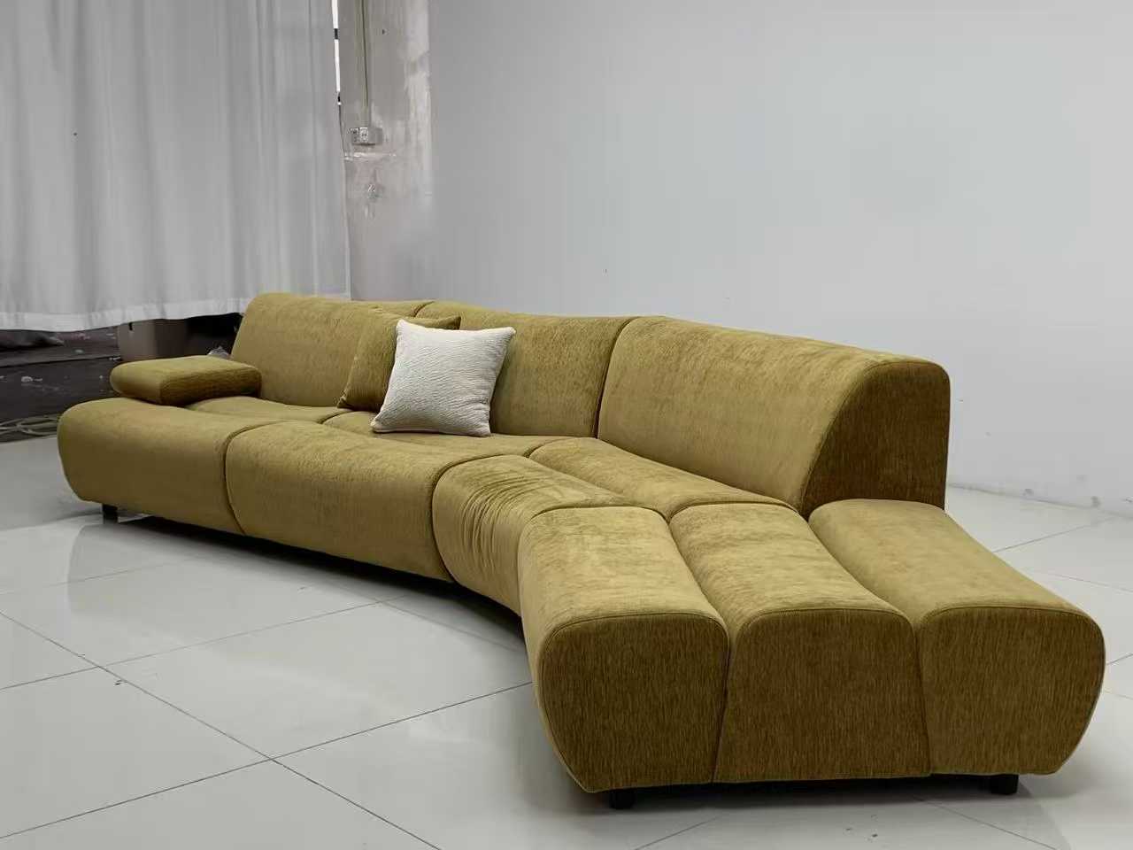 Curved Mustard Fabric Modular Sectional Sofa