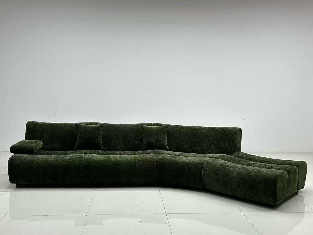 Curved Mustard Fabric Modular Sectional Sofa