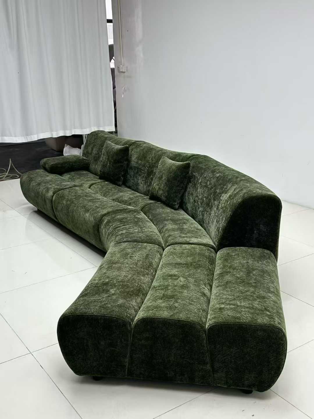 Curved Mustard Fabric Modular Sectional Sofa