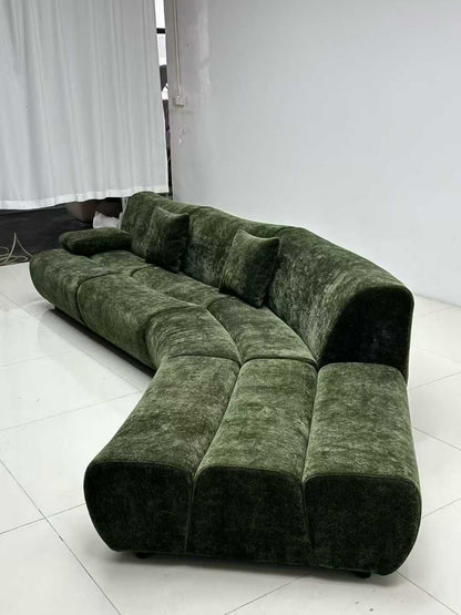Curved Mustard Fabric Modular Sectional Sofa