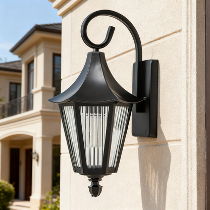 Black Outdoor Wall Lantern, Durable Iron/Stainless Steel, Customizable