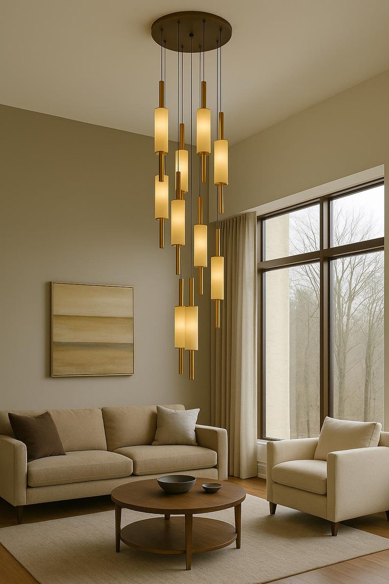 Alabaster Chandelier with Brass Accents