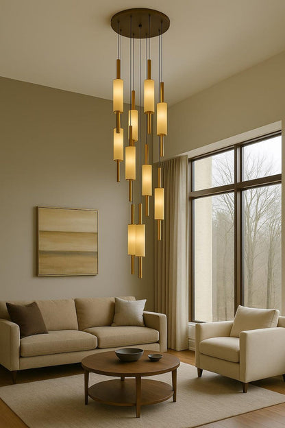 Alabaster Chandelier with Brass Accents