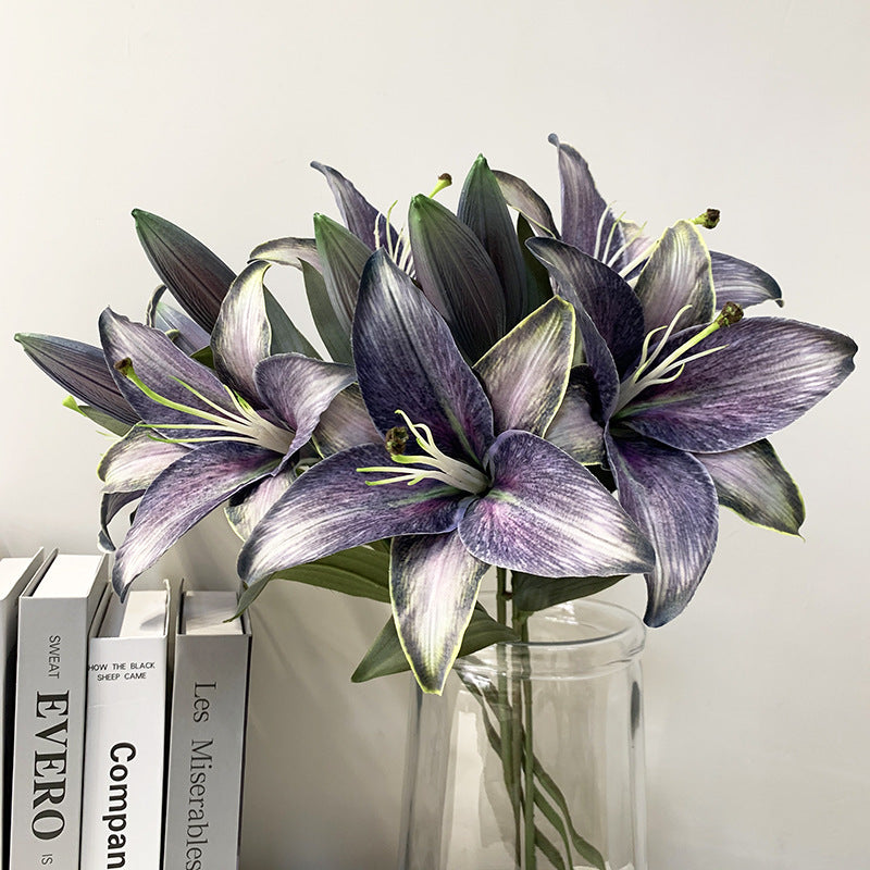 Искусственный цветок лилии с 2 головками и бутоном