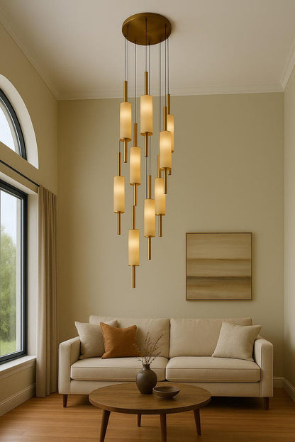 Alabaster Chandelier with Brass Accents