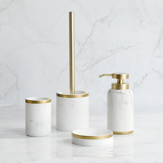 Набор аксессуаров для ванной комнаты из черного мрамора и золота