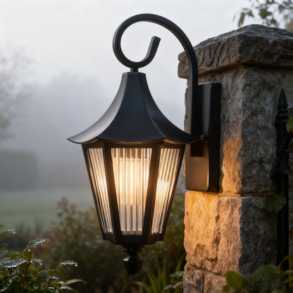 Black Outdoor Wall Lantern, Durable Iron/Stainless Steel, Customizable