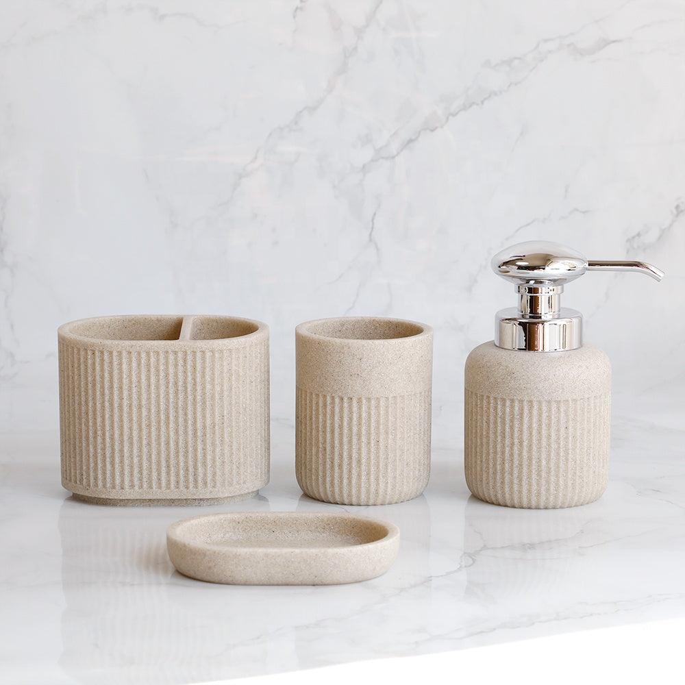 Современный набор для ванной из бежевого и белого песчаника