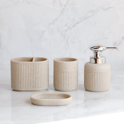 Современный набор для ванной из бежевого и белого песчаника