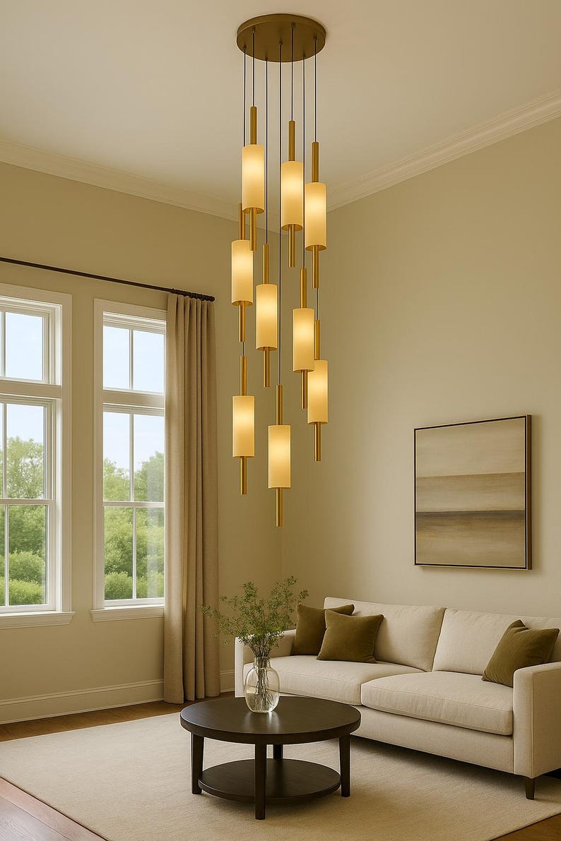 Alabaster Chandelier with Brass Accents