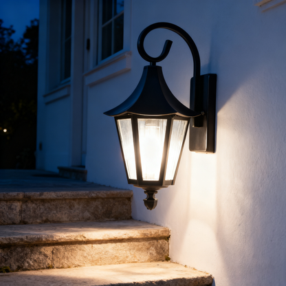 Black Outdoor Wall Lantern, Durable Iron/Stainless Steel, Customizable