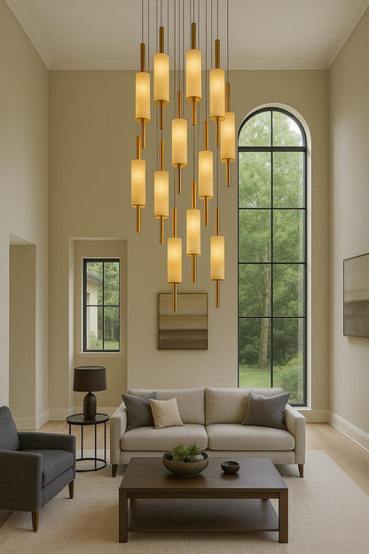Alabaster Chandelier with Brass Accents